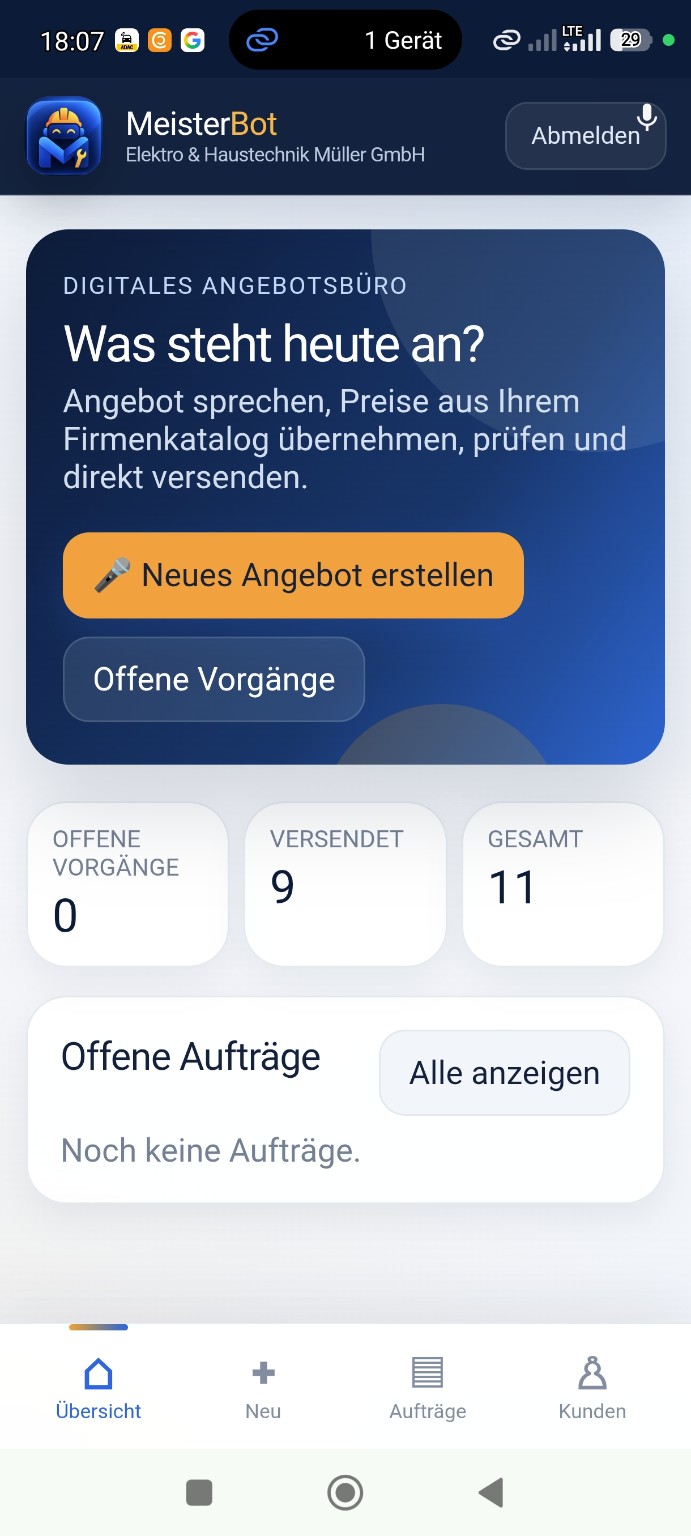 MeisterBot App-Dashboard
