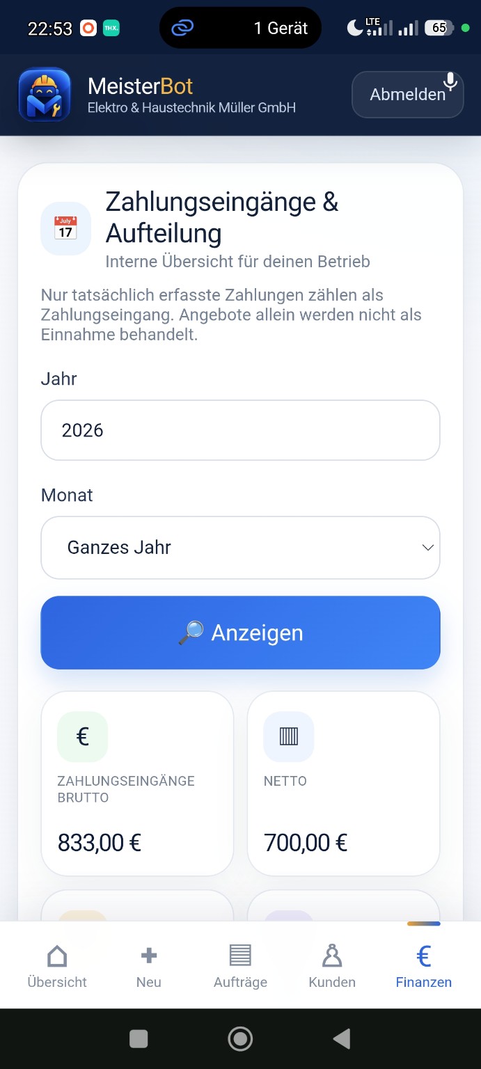 MeisterBot Finanzübersicht