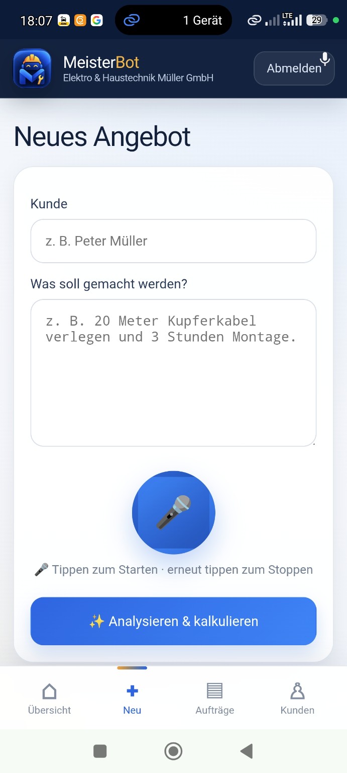 Auftrag in MeisterBot erfassen